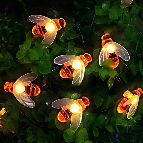 [50 LED] Solar Lichterkette aussen, 7M 8 Modi Bienenlichterketten, lichterkette solar außen wetterfest,für Garten, Terrasse, Weihnachten, Partys (warmweiß)