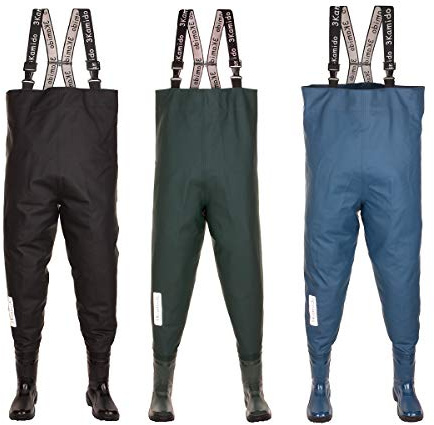 3Kamido Wathose für Jugendliche, strapazierfähige Hosenträger, Trage- und Aufbewahrungstasche, Solider Sohle, Schwarz und Grün und Denim Blau, Junior Angeln Stiefel, Matschhose (37, Schwarz)