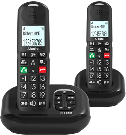 ALCATEL XL685 Voice Duo - Schnurloses Festnetztelefon DECT für Senioren im XL-Format mit Anrufbeantworter - Große Tasten - Audio Boost - Lautsprecher - Anrufblockierung - 2 Mobilteile - Schwarz