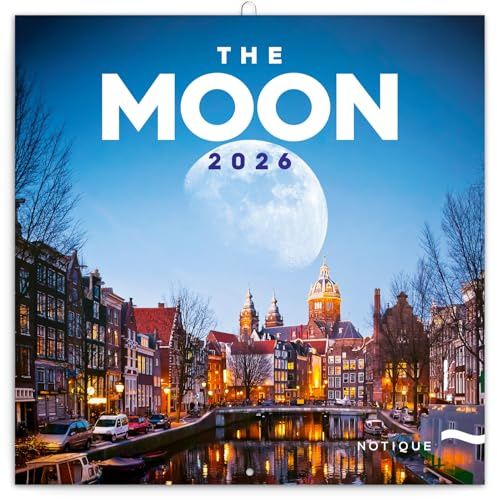 NOTIQUE Wandkalender 2026 Mond Kalender, Broschürenkalender mit Monatskalendarium, Broschurkalender Kalender 30 x 30 cm (30x60 Geöffnet)