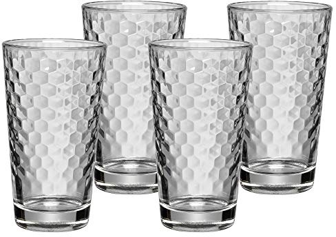 WMF CoffeeTime Longdrinkgläser Set 4-teilig, Gläser 275ml mit Wabenmuster, Latte Macchiato, Cocktail, hitzebeständiges Kristallglas, spülmaschinengeeignet