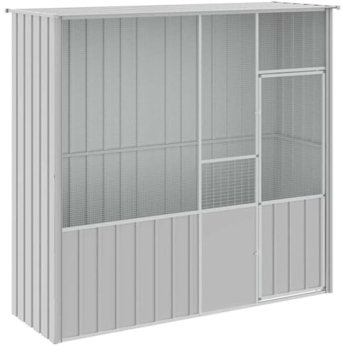HUAKEHOM Voliere Vogelvoliere Vogelkäfig Grau Vogelhaus Käfig 215x78x200 cm Verzinkter Stahl