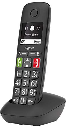 Gigaset E290 - Schnurloses Senioren-Telefon ohne Anrufbeantworter mit großen Tasten - Zielwahltasten für wichtige Nummern, Verstärker-Funktion für extra lautes Hören, schwarz [Deutsche Version]