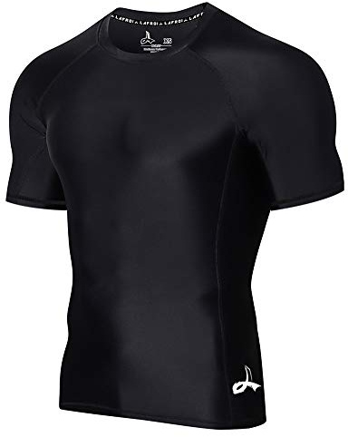 LAFROI Herren Kurzarm UPF 50+ Kompressionsshirt Rash Guard-CLY02D (Sym Black,MD)