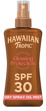 Hawaiian Tropic Glowing Protection Sunscreen Dry Oil Spray Mist, wasserfest LSF 30 UVA- + UVB-Schutz Sonnenspray, Sonnenschutz mit tropischem Duft und hawaiianisch inspirierten Botanicals, 200 ml