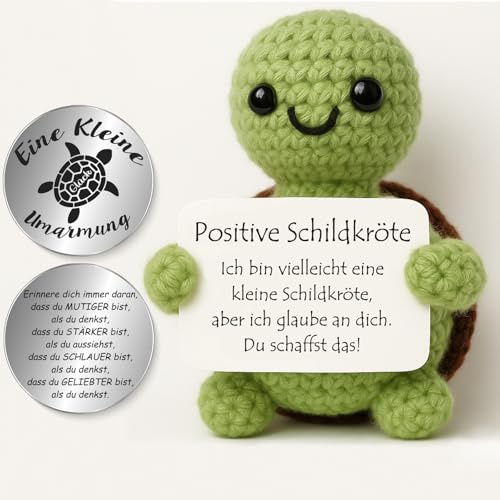Tixlux Pocket Hug Positive Schildkröte, Kreative Strickwolle Schildkröte Figur und Kleine Umarmung Glücksbringer, MutmacherGeschenk, Gute Besserung Geschenk, Einschulung Geschenk