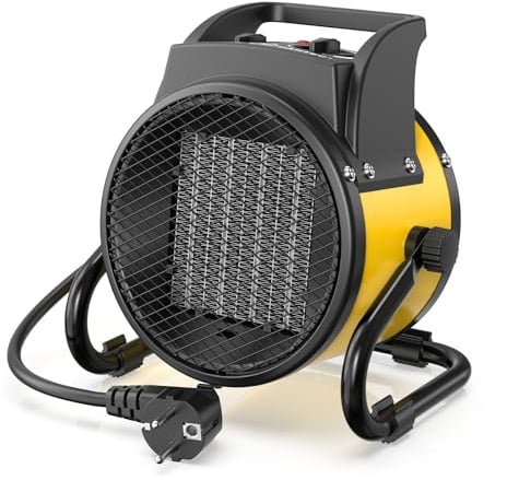 DAHTEC Heizlüfter 2000 Watt Keramik Heizstrahler Elektroheizer Bauheizer Bautrockner mit Thermostat Heizgerät mit 3 Heizstufen für Baustellen, Hausgebrauch, Werkstatt,Garage
