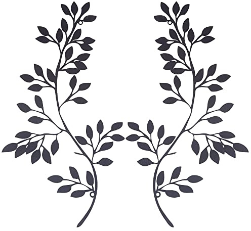 CREATCABIN 2 Stück Metall Baum Blatt Wanddekoration Weinrebe Olivenzweig Blatt Wandkunst Behänge Eisen Schwarz Geschenk Dekorationen Für Drinnen Und Draußen Schlafzimmer Wohnzimmer 11.81 x 6.10(1) cm