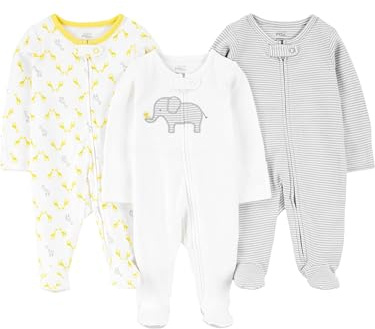 Simple Joys by Carter's Baby 3er Pack Neutral Sleep and Play, Hellgrauer Mini-Streifen/weißer Elefant/Giraffe, 6-9 Monate