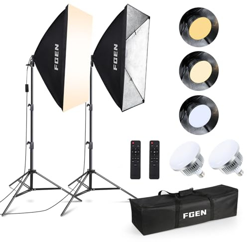 Softbox Set Fotostudio, FGen 85W 2 x 50 x 70cm Softbox LED Beleuchtung Set mit 2700-6400K, 2m Vollverstellbare lichtstativ für YouTube, Tiktok Videoaufnahmen, Studio Porträts, Fotografie