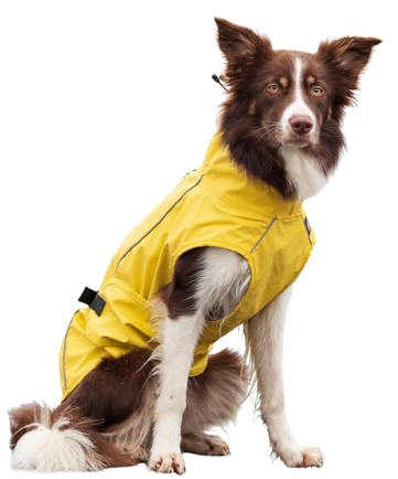 TRIXIE Hunde-Regenmantel Gr. L, Rücken 55 cm, Bauch 60–85 cm – gelb | Wasserdichte Regenjacke mit reflektierenden Elementen – bequem und verstellbar, hält bei Regen trocken