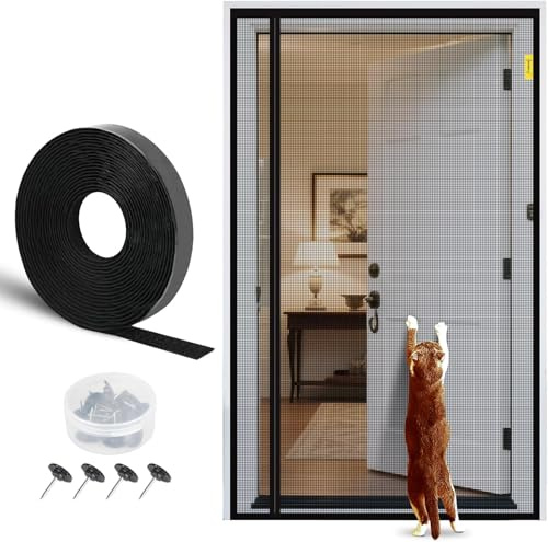fowong Magnet Fliegengitter Balkontür, 2026 Neue Reißfeste Katzenschutzgitter bis 5 Jahre mit Seitlichen Öffnung,100x210cm,Starke Insektenschutz Fliegengittertür Ohne Bohren, Unbehinderte Ansicht