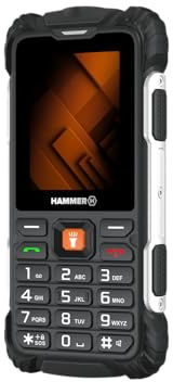 Hammer H Forge Outdoor Handy ohne Vertrag, 2300mAh Akku, 32 GB, 2,4" TFT Display, große Tasten, Taschenlampe, 2 MP Kamera, FM-Radio, USB-C, Dual SIM, IP68/MIL-STD-810H, Schwarz