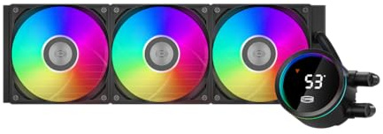 PCCOOLER CPU-Kühler Wasserkühlung mit LCD-Digitalanzeige, 360mm Radiator, 3 leise ARGB-PWM-Lüfter, kompatibel mit Intel LGA 20XX/1851/1700/1200/115X & AMD AM5/AM4 (DA360 PRO ARGB Digital BK)