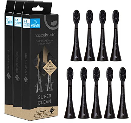 happybrush® Nachhaltige Aufsteckbürsten für elektrische Schall-Zahnbürste Eco VIBE 3 - Allblack - 3x3 Stück