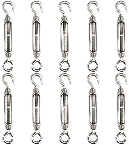 FEPITO 10Pcs Spannschloss-Drahtspanner 304 Haken und Ösenverstellbares Spannschloss M4 Edelstahlspanner-Set für hohe Beanspruchung