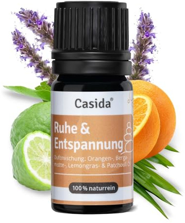 Casida® Ruhe & Entspannung Duftmischung | Ätherische Öle Mischung mit Orangenöl, Bergamotteöl, Lemongrasöl, Patchouli Öl - für mehr Gelassenheit, Entspannung und Ruhe - Aromatherapie - 5 ml