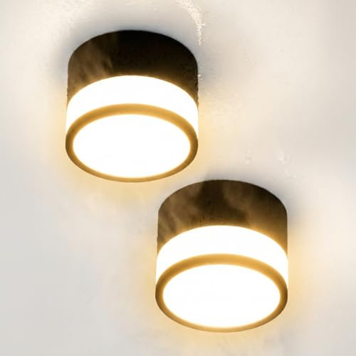 Temgin LED Aufbauspot Deckenspots Schwarz Aufputz Aufbaustrahler Ohne Bohren für Badezimmer, 12W IP65 Warmweiß Deckenaufbauleuchte Flach CRI82 Schlichtes Design Deckenleuchte Flur Außenbereich 2er