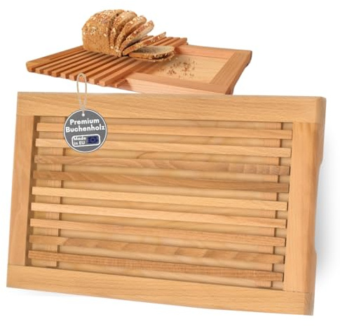 Brotschneidebrett aus Buche als Schneidebrett für Brot mit Planke Ihr Brotbrett zum schneiden -ein Holzbrett mit Krümelfach 40 x 25 cm bread cutting board Made in EU
