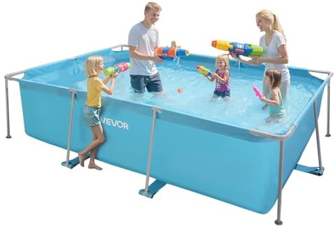 VEVOR Frame Pool, Aufstellpool, 3000x2000x762 mm, Stahlrahmen Schwimmbecken, rechteckiger Stahlrahmenbecken, Rahmenpool für Garten, Gartenpool mit 3960 L Wasserkapazität, für 4–5 Personen, blau