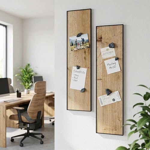 Magnettafel aus echtem Eichenholz (80 x 20 cm) Design-Set Eiche –starke Magnetkraft & edles Design – Magnetboard für Küche, Büro, Flur – einfache Montage