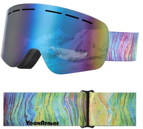 YooxArmor Skibrille Kinder, Anti Fog Snowboardbrille mit Double Lens für 6-14 Jahren Jungen Mädchen,100% UV 400 Helmkompatible OTG Schneebrille für Skifahren Skaten Wintersport