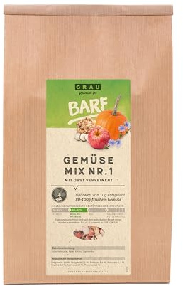 GRAU – das Original – Trockengemüsemischung mit Obst zum BARFen für Hunde - Mischung Nr. 1", 1er Pack (1 x 1,2 kg), Ergänzungsfuttermittel für Hunde