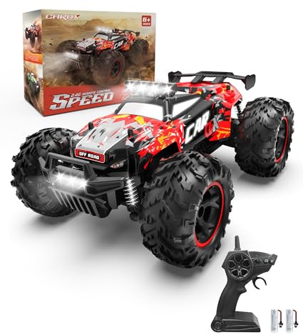 Carox Ferngesteuertes Auto mit LED-Beleuchtung & 900mAh Akku – RC Auto für Kinder ab 6 Jahren, Monstertruck Design, 2,4 GHz Fernsteuerung, 26 km/h, Geschenk ab 8 Jahre,Geburtstagsgeschenk für Kinder