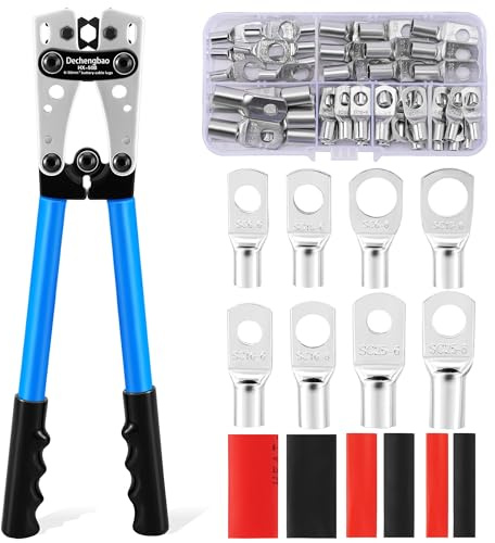 HX-50B Batteriekabelschuh Crimpzangen Handelektrikerzange zum Crimpen von Drahtkabeln von 6-50mm² (AWG 8-1/0) mit verstärkter und verdickter Metallplatte (HX50B crimper+60PCS terminals)