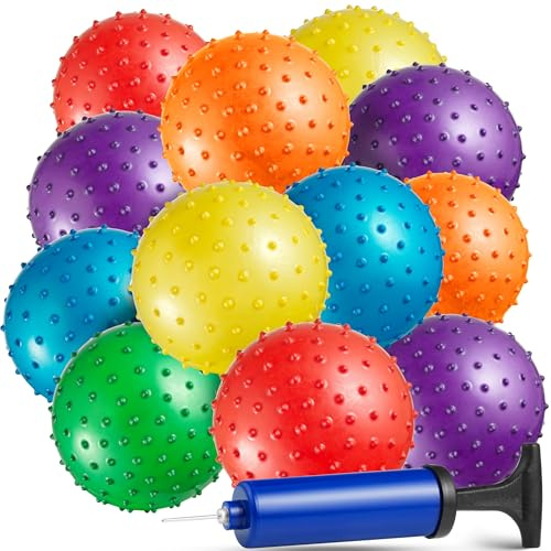 Bedwina Mini Knobby Balls – Großpackung 12,7 cm Sensorikbälle und stachelige Massage-Stressbälle mit Pumpe, lustige hüpfende Partygeschenke