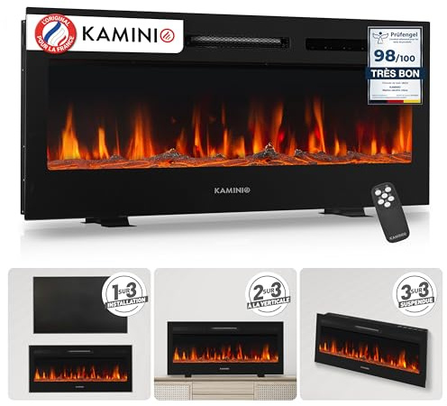 KAMINIO Elektrokamin Marlon - Elektrischer 3-in-1 Kamin mit Heizung, 3D-Flammeneffekt, 12 Flammenfarben, Fernbedienung (42 Zoll)
