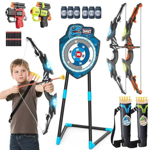 VROGTIK LED Bogenschieß-Set für Kinder 4-12 Jahre – Inkl. Bogen & Pfeilen, Stehendes Ziel – Perfektes Outdoor-Sportspielzeug für Jungen & Mädchen (Blau/Grün)