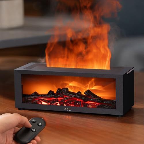 Gzvxuny Aroma Diffuser mit LED Kamin, 7-Farben-Licht Flammen Diffuser ätherische öle, Luftbefeuchter Humidifier DuftöL Diffuser für Raumduft - 4 Timer und Wasserlose Abschaltautomatik