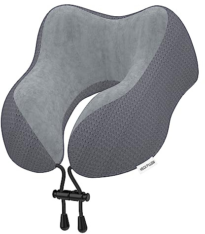 Yomisee Nackenkissen Flugzeug, Reisekissen Auto aus Memory Foam mit samtweichem Bezug, Nackenhörnchen Erwachsene für Reisen, Camping, Büro und Haus (Dunkelgrau)