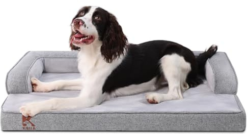 KSIIA Orthopädisches Hundebett Grosse Hunde Abnehmbar Waschbar 88x55x15cm | Hundekorb Wasserdicht mit Rand, Rutschfeste Unterseite, U-förmige Verstärkungsrandkonstruktion Hundekissen xl, Grau