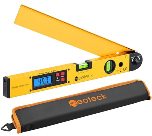Neoteck Digitaler Winkelmesser 400mm mit LCD Wasserwaage 0-225° Digital Neigungsmesser Winkelmessgerät für vertikale horizontale Doppel-Wasserwaage Golden