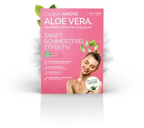 Capillum AMOVE Aloe Vera 300g Enthaarungscreme Körper & Intimbereich Frau - sanftes Enthaarungspulver Frauen schmerzfreie Dusch-Intim Enthaarungscreme Frauen ohne Zusatzstoffe mit neutralem Geruch