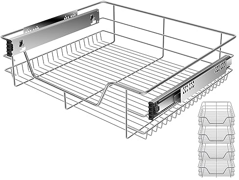 KESSER® Teleskopschublade 4er Set 60cm Schrankbreite verchromt aus Edelstahl Schubladeneinsatz für Küchenschrank Korbauszug Schrankauszug, Silber