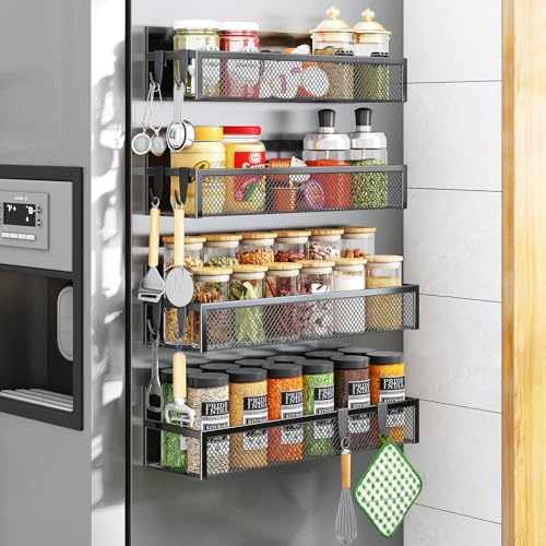 Aufworld Magnetisches Gewürzregal für Kühlschrank, 4 Pack Magnetregal, Kühlschrank Magnet Organizer mit beweglichen 8 Haken, Magnetisches Kühlschrankregal für Küchenorganisation und Lagerung (4 PACK)