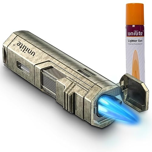 UNILITE Sturmfeuerzeug mit Gas – Jetflame Brenner Set, Bronze