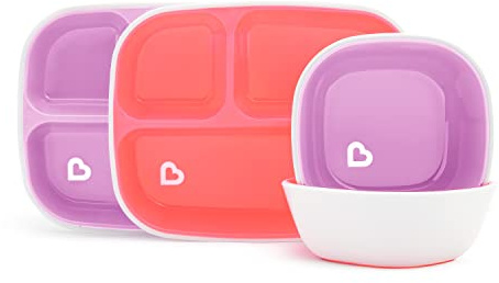 Munchkin 4er Pack Spritz Kleinkind Teller & Schüsseln | Rosa