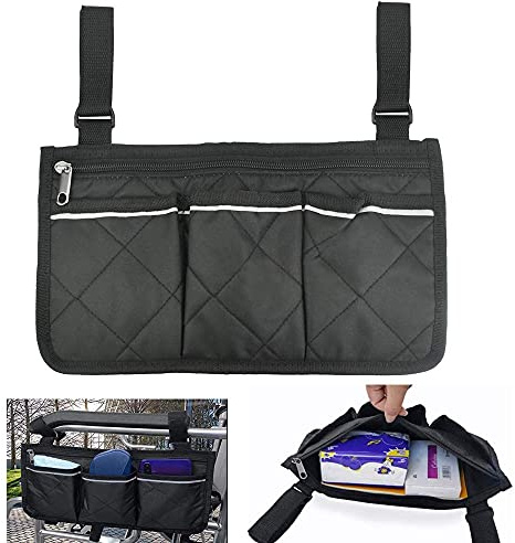 QUCUMER Rollstuhltasche für Armlehne Tasche Rollstuhl Groß mit 3 Fächern & Reflektierenden Aufbewahrungstasche für Rollstühle Hinten Wasserdichte Rollstuhl Seitlich für Rollstühle Hängegriff