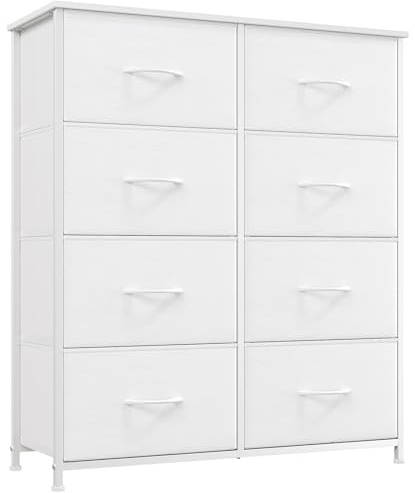 Somdot Kommode mit Schubladen aus Stoff, Komodenschrank, Kommode für Schlafzimmer Wohnzimmer Flur, Schubladenschrank Aufbewahrungsschrank Stoffkommode, 8 Stoffschubladen, Weiß