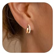 Tewiky Ohrringe Gold - 14K Vergoldete Doppel-Creolen 925 Silber Creolen mit Zirkonia, Hypoallergen Ohrringe Huggie Schlafen Knorpel