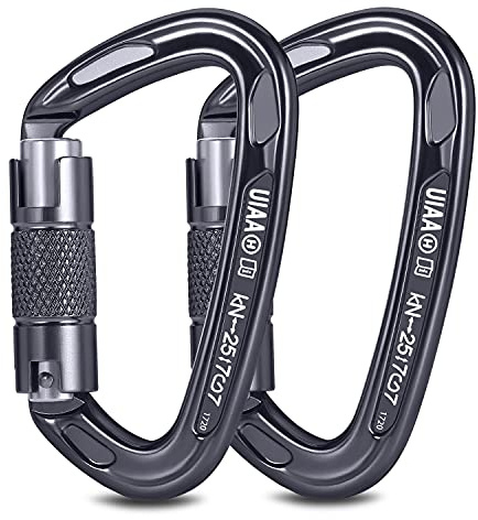 FresKaro Karabiner Klettern, karabinerhaken groß, HMS schraubkarabiner, Schnellverschluss und Schwerlast, UIAA Zertifiziert Carabiner Für Bergsteigen, Abseilen, Hundeleinen, Stark, 2Stück, Grau