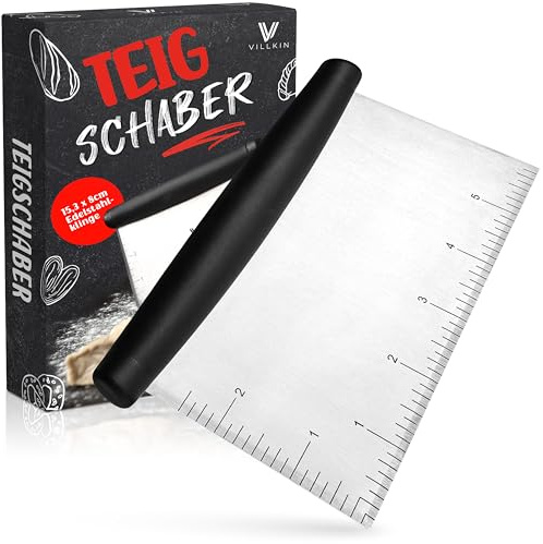Villkin Teigschaber - Premium Mehrzweck-Teigschneider für die Küche aus Edelstahl, robust und ergonomisch, mit rutschfestem Griff, ideal zum Backen z. B. Brot