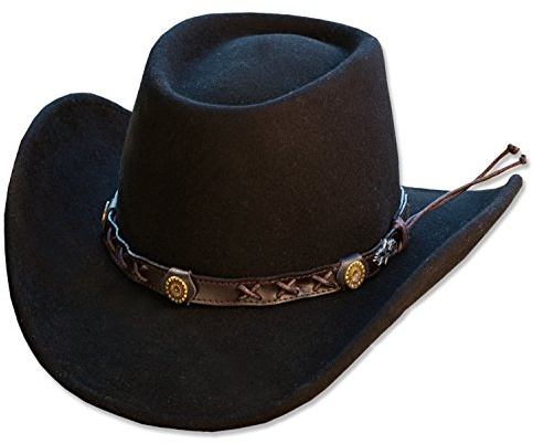 Stars & Stripes Hochwertiger Cowboyhut Westernhut Gambler 100% Wollfilz schwarz, S (54/55)