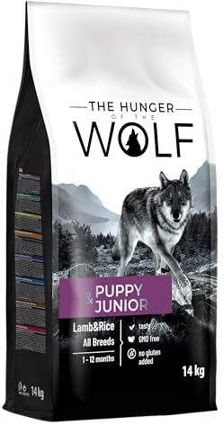 The Hunger of the Wolf Hundefutter für Welpen und Junghunde aller Rassen, Fein zubereitetes Trockenfutter mit Lamm und Reis - 14 kg