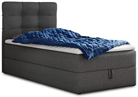 Sofnet Boxspringbett Best Mini mit Bettkasten und Matratzentopper - Einzelbett mit Bonell-Matratze und Topper, Polsterbett, Bett, Schlafzimmer (100 x 200 cm, Graphit (Inari 94))
