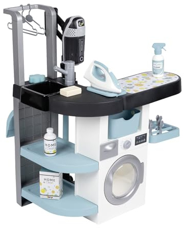 Smoby - Rowenta Waschküche (56,5x39x77,5 cm) - Putz- und Wasch-Station für Kinder ab 3 Jahre mit Waschmaschine, Bügeleisen, Kinderstaubsauger inkl. Sound, Zubehör & Batterien